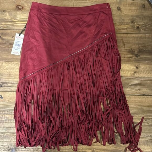 Idyllwind Womens Stylish Fringe Skirt - Dark Red - Picture 1 of 6